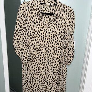 CHICO'S Dress Leopard Cheetah Print Size M (Sz 1.5) 3/4 Sleeve